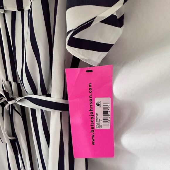 NWT Betsy Johnson Navy and White Ruffle Maxi Dress Size 10 - Picture 7 of 10